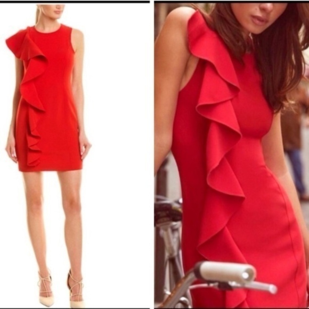 Cinq à Sept Vibrant Red Ruffle Mini Dress